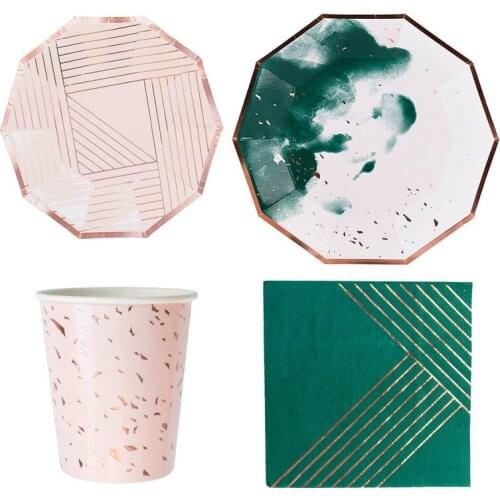 Chinese Party Disposable Paper Plates Cups Napkins Straw Kids Party Tableware Sets Kids Birthday Wedding Baby Shower Decoration