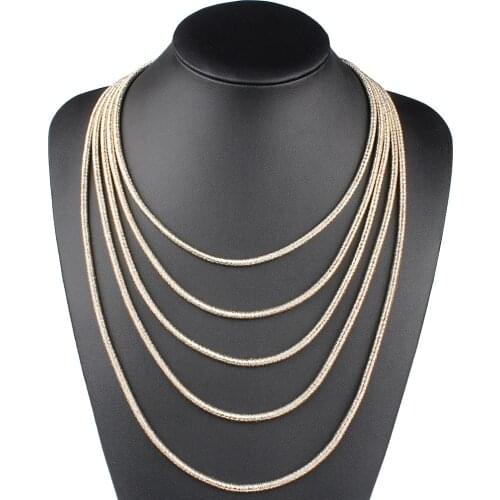 Claire Jin Handmade Sparkling Rope Multi Layer Gold Color Necklace Boho Ethnic Jewelry Women Choker Fashion Accessories