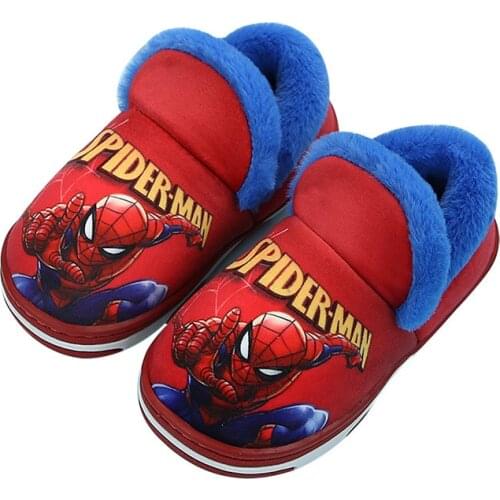 Baby Boy Plush Slippers for Winter Marvel Children Home Slippers Spiderman Avengers Cartoon Print Warm Indoor Home Shoes