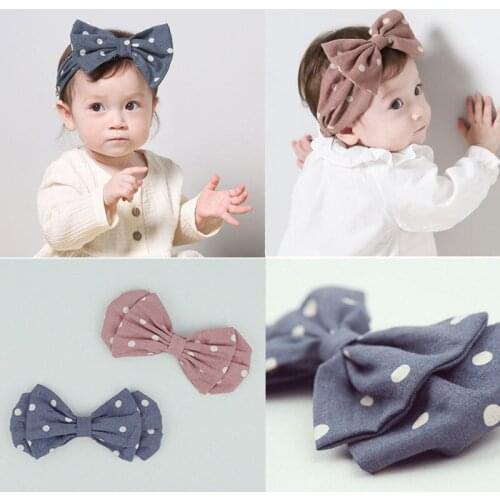 2020 Korea style Infant Baby Girl Headband Headwear Big Bow Dot Print Head Band 2 Colors Kids Headwear