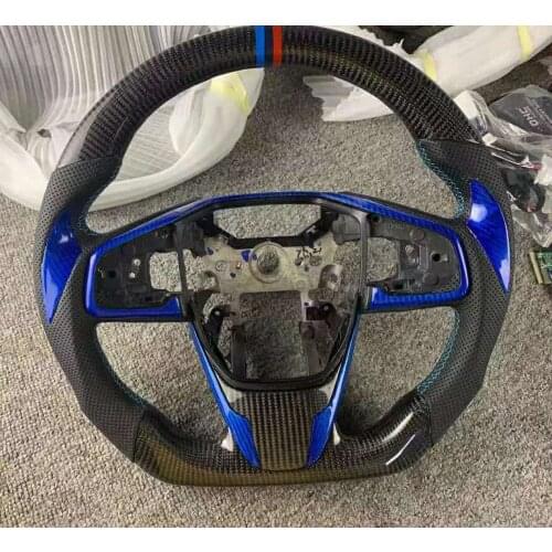 Supercar Cuatomized Real Carbon Fiber Steering Wheel Perforated Leather Compatible for 10th Generation Honda Civic 2016-2021