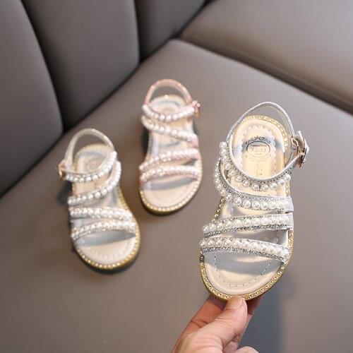 Girl Sandals Shoes Summer Fashion Kids Baby Bling Rhinestone Princess Single Sandals Children Silver Beading Shoes EUR 21-36