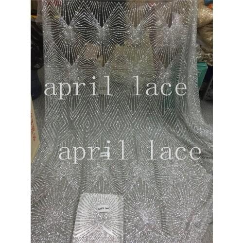 Ap2054 # 5 yards silver twill romantic hand print glued glitter net tulle mesh sugar lace fabric for sawing dress