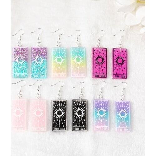 1Pair Women Drop Earrings The Sun Tarot Card Game Magical Divination Flatback Resin Charms Fashion Jewelry