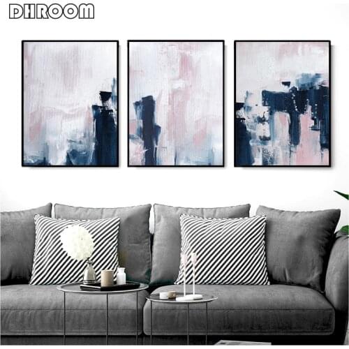 Scandinavian Style Pink & Navy Blue Wall Art Abstract Canvas Poster Minimalist Print Painting Modern Wall Pictures Decoration