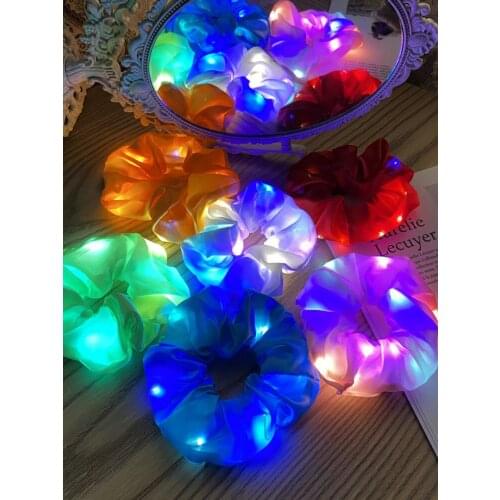 Led luminous nightclub hair ring for womnen creative colorful fabric hair tie trendy ladies bar hair accessories