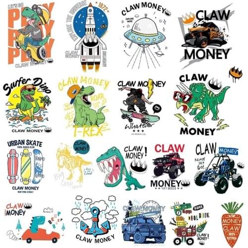 Cartoon Car dinosaur Iron on Patches For DIY Heat Transfer Clothes T-shirt Thermal transfer stickers Skateboard Decor Printing