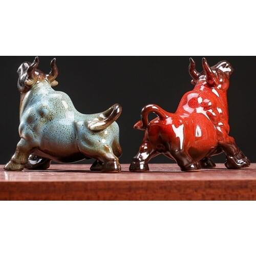 Creative Ceramic Buffalo Tea Pet Porcelain Small Feng Shui Ornaments Bull Figurine Home Office Desktop Decoration Handicrafts