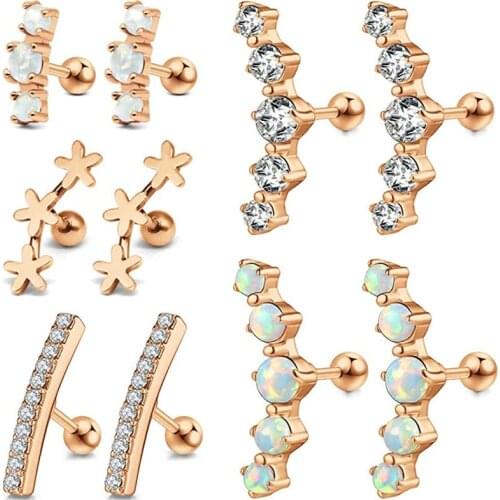 16G 5 Pairs Cartilage Earring Surgical Steel Curved Long CZ Helix Conch Daith Piercing Jewelry for Women Girls