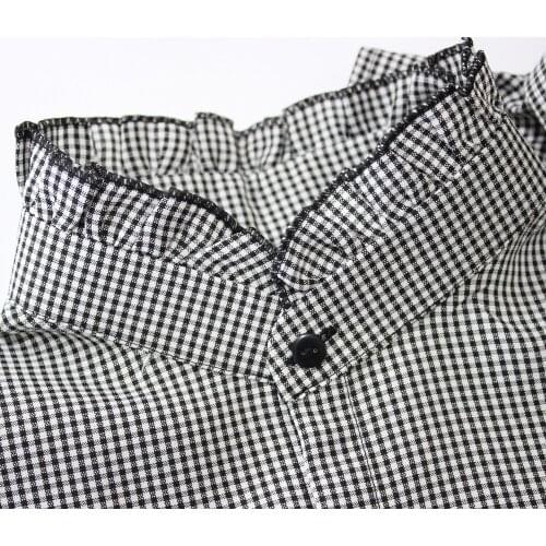 Vintage Pink pinstripe shirt collar round neck sweater coat decorative Shirt Black white plaid shirt collar sweater coat decorat