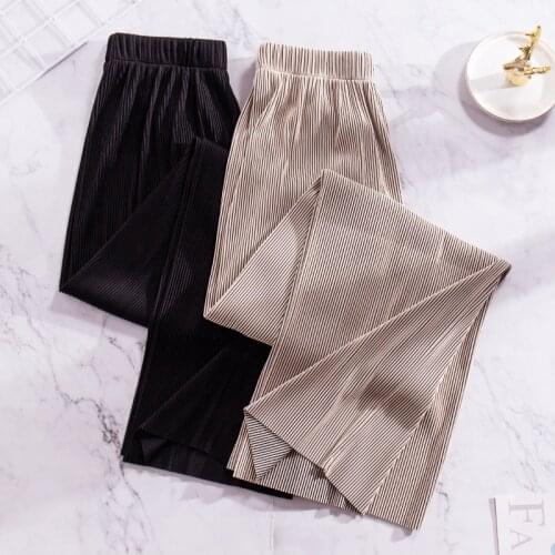 Soft Comfort Pleated Pants 2021 New High Waist Casual Summer wide leg Pants Women Ice Silk Long maxi Trousers plus size 6XL 7XL