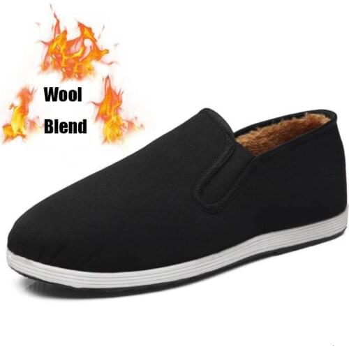 Wool Blended Kung Fu Shoes Winter Warm Cloth Shoes Men Women Chinese Kung Fu Wing Chun Tai Chi Slipper Martial Art Black Sneaker