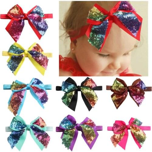 1pcs 2017 New rainbow gradient color hair bows with thread ribbon big bow headband bowknot hair accessories