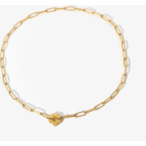 18K Gold Plated Stainless Steel Cute Flower OT Stick Buckle Pendant Necklace For Women Statement Choker Necklace