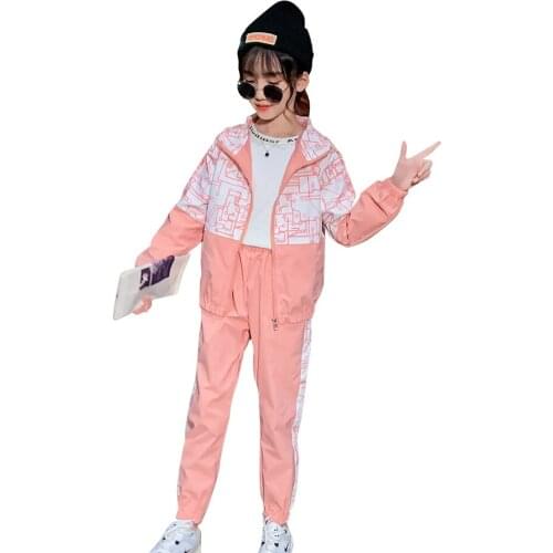 Kids Clothes Jacket + Pants 2PC Girl Clothes Patchwork Girl Outfit Spring Autumn Kid Clothes 6 8 10 12 14