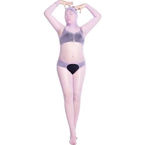 8D Kintted Oil Shiny Big Open Crotch Bodysuit Crotchless Tights Full Coat Bodystocking Fetish Nylons Babydoll Lingerie One Piece