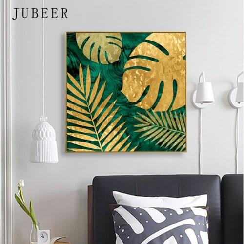 Nordic Style Abstract Painting Tropical Plant Leaf Golden Decorative Painting For Living Room Cuadros Decoracion Salon