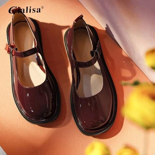 CIALISA Womens Flat Shoes Ballet Shoes2020 New Small Heel Shallow Round Leather Spring Flat Women Shoes