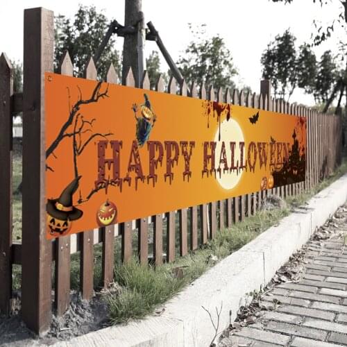 Happy Halloween Banner, 1pcs Outdoor Halloween Banner Pull Flag for Celebrate Party Hanging Decor Porch Background Supplies Sign