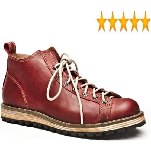 Toe Round Vintage Genuine Mens Leather Ankle Lace Up Platform Work Safety Shoes Man Fleece Lining High Top Military Boots