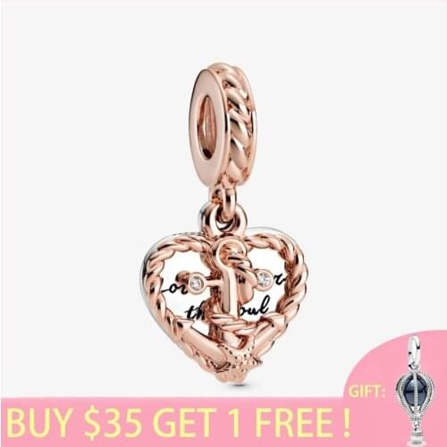 2021 Summer New S925 Sterling Silver Beads Rope Heart & Love Anchor Dangle Charms fit Original Pandora Bracelets Women Jewelry