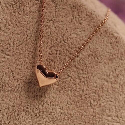 Fashion Lady Female Girl Women Girlfriend Couples Lover Simple Cute Rose Gold Silver Color Chain Heart Pendant Charm Necklace