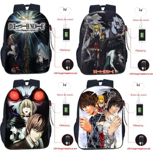 Children Death Note Backpack Teens USB Charging Book Rucksack Schoolbags Women Casual Knapsack Men Laptop Bagpack School Gifts