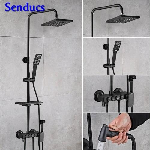 Senducs Black Bronze Shower System Luxury Brass Bathroom Black Bidet With High Quality Black Bronze Bathroom Shower Set