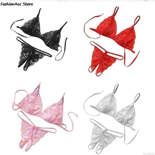 Erotic Lingerie Porno Femme Wire Free Underwear Bralette Set Lingerie Sexy Lingerie Set Women Lace Strappy Push Up Bra Set