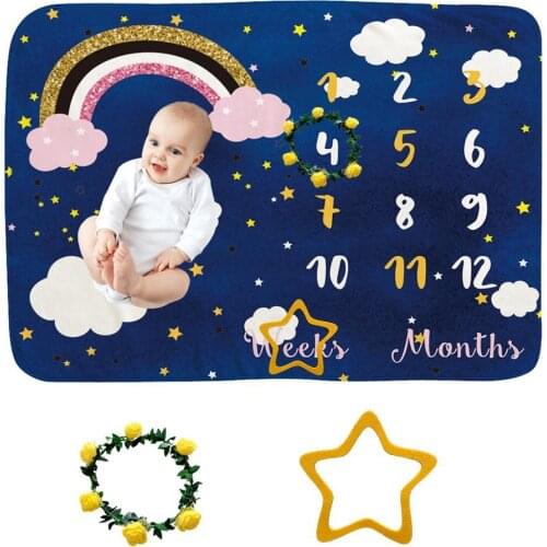 Rainbow Print Flannel Baby Monthly Milestone Blanket Sleeping Wrap Photo Props Babies Accessories Newborn Photography Props