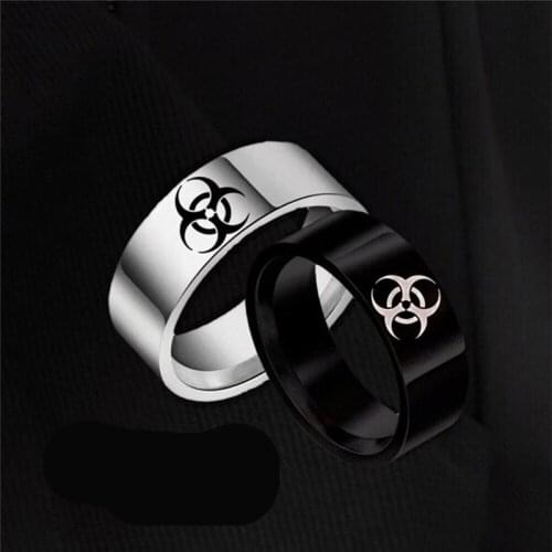 316L Stainless Steel Biohazard Sign Ring for Woman 2020 Simple New INS Popular 8mm Ring Fashion Girl Party Jewelry Gift BTS-324
