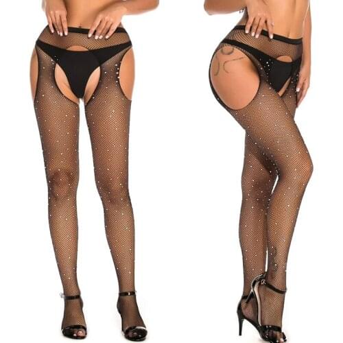 Tights with Rhinestones Hollow Out Fishnet Stockings Hot Woman Pantyhose Sexy Diamonds Over Knees Stockings Club Hosiery HW3477
