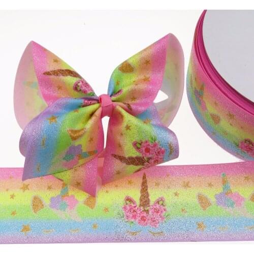 100 yards 75mm 3" heat transfer unicorn grosgrain silver glitter printed unicorn ribbon for Bow DIY accessories