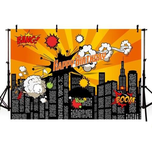 Mehofoto Superhero Birthday Party Backdrops Bang Boom Photo Backgrounds Newborn Kids Theme Backdrop for Photography Seamless