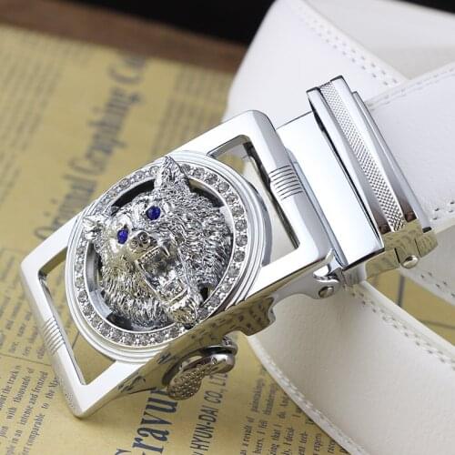 ZAYG belts for men luxury designer brand genuine leather belt white diamond Wolf belt for male automatic buckle jeans animal the