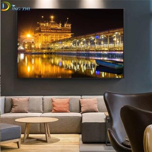 5D Diamond Painting Golden Temple Of India Picture Round Embroidery Kit Night Landscape Mosaic Design Crafts Home Decor Gift