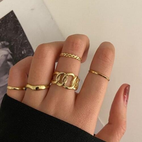 Simple Geometric Thick Chain Rings Set Fashion Wide Chain Finger Rings for Women Men Wedding Party Jewelry Gifts