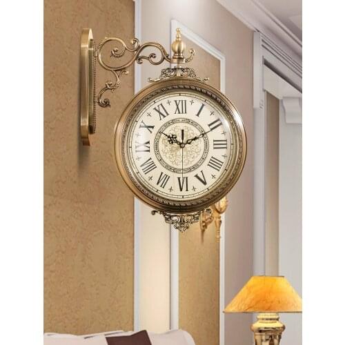 Wind Double-Sided Wall Clock Living Room Hanging Wall Clock Home Fashion New Chinese Style European Style Pocket Watch Clock
