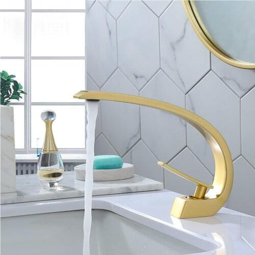 New Bath Basin Faucet Washbasin Deck Mounted Single Handle Cold Hot Water Mixer Chrome Gold Tap Elegant Crane For Bathroom Sink