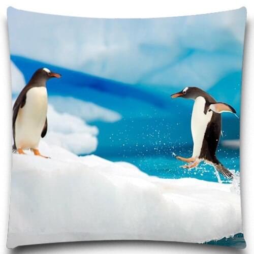 Penguins on snow and ice Cotton Square 5 size 45*45 Cm Throw Pillow Case For Office/bedroom/chair Seat Cushion cover