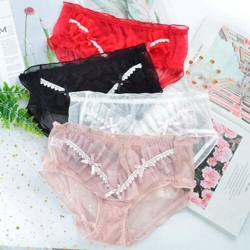 Sexy Lace Mesh Hollow Transparent Japanese Style Cute Lovely Sweety Underwear Lolita Cosplay Girls Panties Female Folds Breifs
