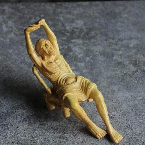 14cm Elder Boxwood Sculpture Solid Wood Statue Zen Culture Gifts Buddha Statues Feng Shui Collection Lohan Home Decor