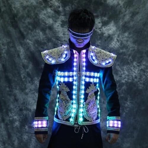 LED men costumes party ballroom dance robot suit colorful light stage clothes model singer wears dj bar dancer luminous show ktv