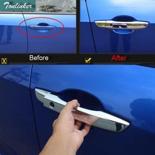 Tonlinker 8 pcs Two style ABS Chrome Car styling Special Door handle Sticker Case Cover Sticker For HONDA CIVIC 2016 Accessories