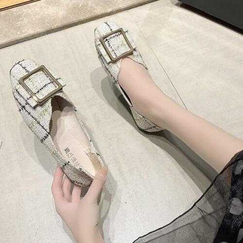 Womens flat shoes 2020 new fashion all-match square toe soft sole shallow mouth granny shoes peas shoes