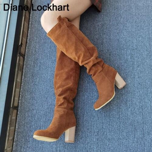Womens Winter Shoes Knee High Boots Plus Big Size Nubuck Long Boot Women Botas Mujer 2020 Western Thigh boots femmes bottes