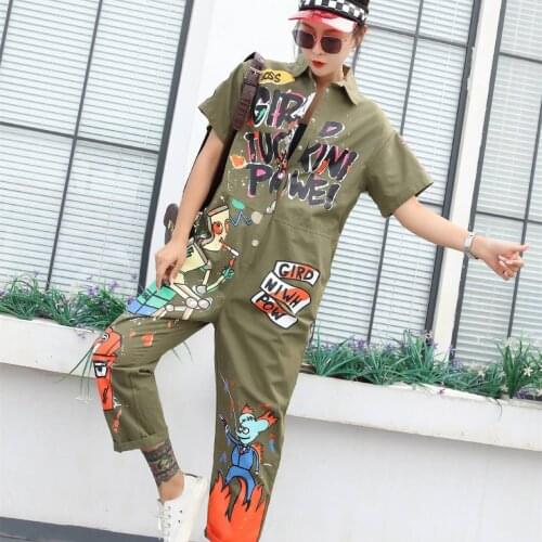 Plus Size Womens Summer Personality European and American Street Fashion Brand Hip-hop Jumpsuit Trousers