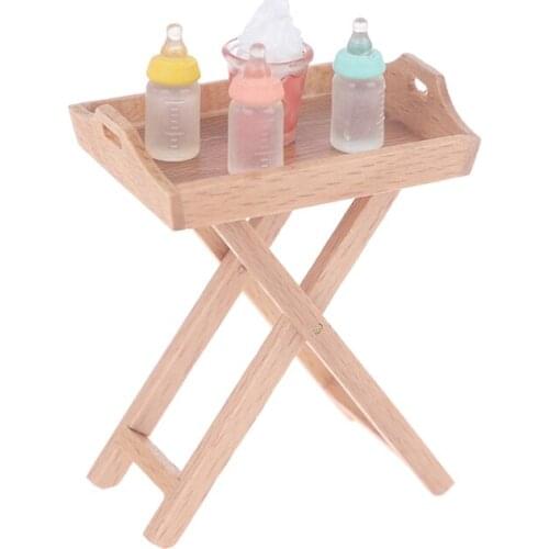 1Pc 1:12 Dollhouse Miniature Model Furniture Kitchen Wooden Tray Food Coffee Drinking Table Shelf Toys