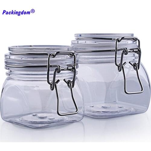 10pcs Square Pot Empty Clear Bath Salt Bottle Sealed Jar Food Container Cosmetics Cream Mask Plastic Jars Metal Buckle 250g 380g