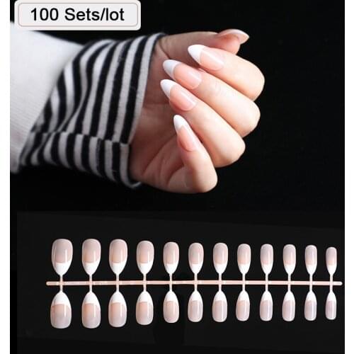 100 Sets/lot Stiletto French Nails Short Square Natural Full Cover Fake Nails Finger Nails Daily Wear press on nails coffin Tips